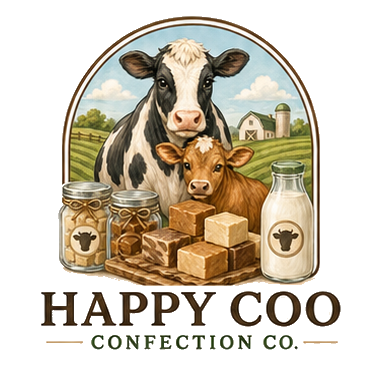 Happy Coo Confection Co., with a Holstein coo and calf