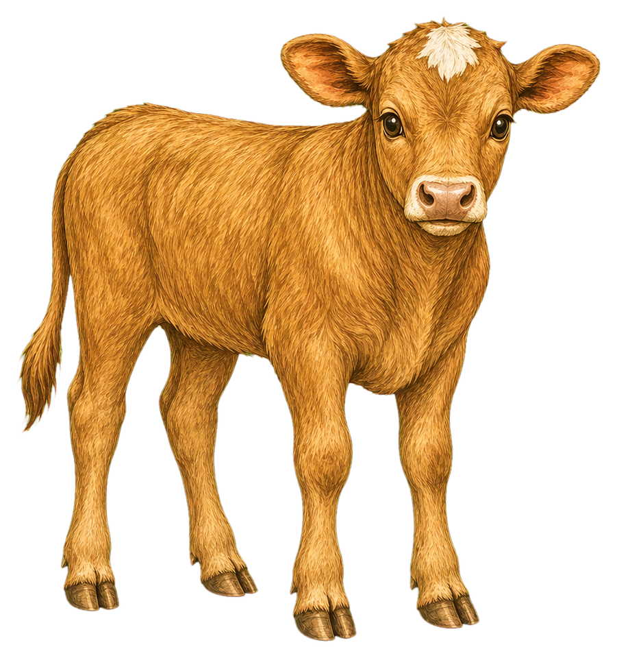 Happy Coo calf watching from the field